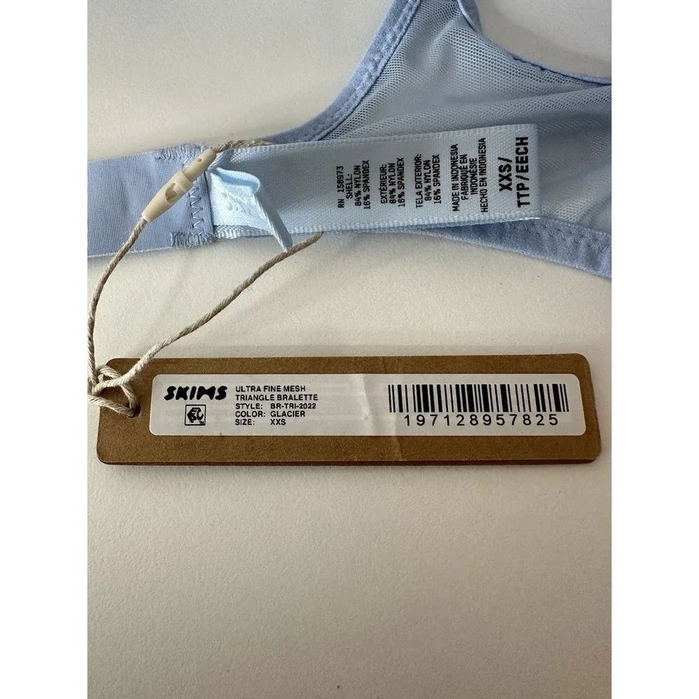 SKIMS Ultra Fine Mesh Triangle Bralette Bra Wireless‎  XXS Blue new - Picture 5 of 6